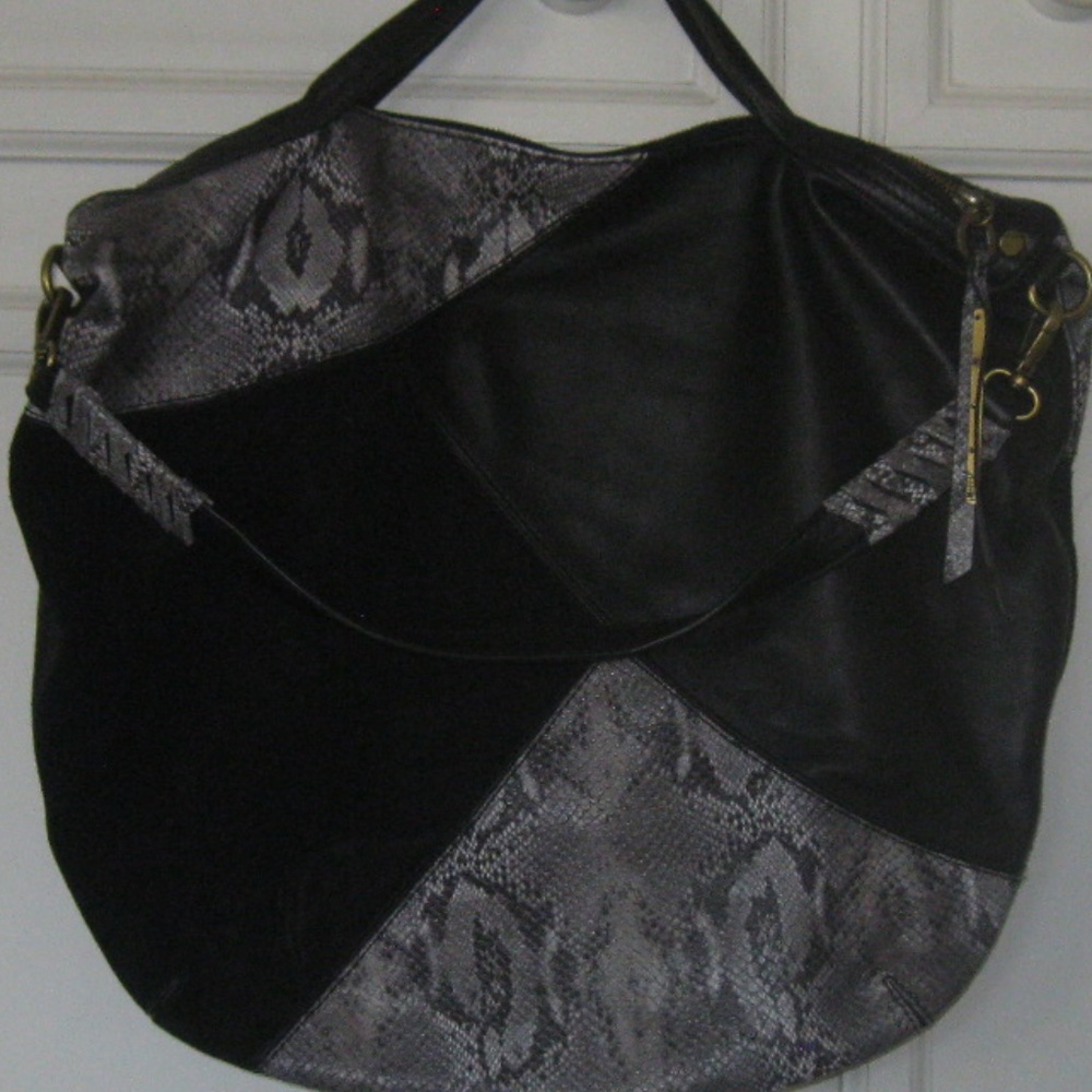 Ella Moss Wildside Leather "Python" Tote, Blk/Gra… - image 6